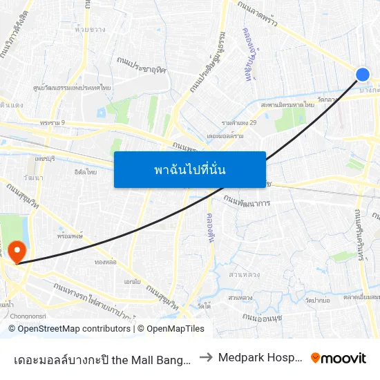 เดอะมอลล์บางกะปิ the Mall Bangkapi to Medpark Hospital map