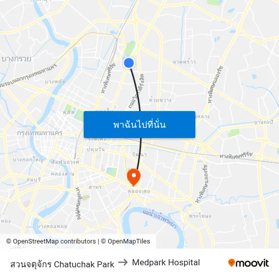 สวนจตุจักร Chatuchak Park to Medpark Hospital map