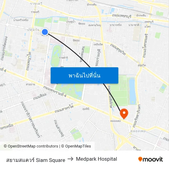สยามสแควร์ Siam Square to Medpark Hospital map