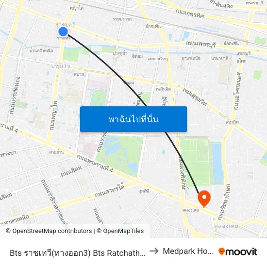 Bts ราชเทวี(ทางออก3) Bts Ratchathewi (Exit 3) to Medpark Hospital map