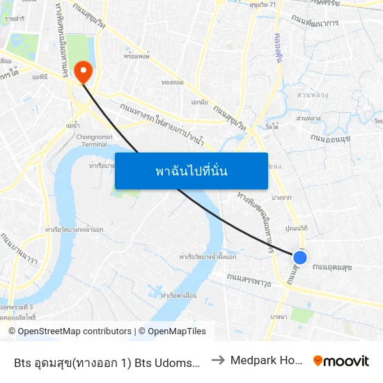 Bts อุดมสุข(ทางออก 1) Bts Udomsuk (Exit 1) to Medpark Hospital map