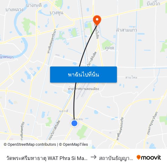 วัดพระศรีมหาธาตุ WAT Phra Si Mahathat to สถาบันธัญญารักษ์ map