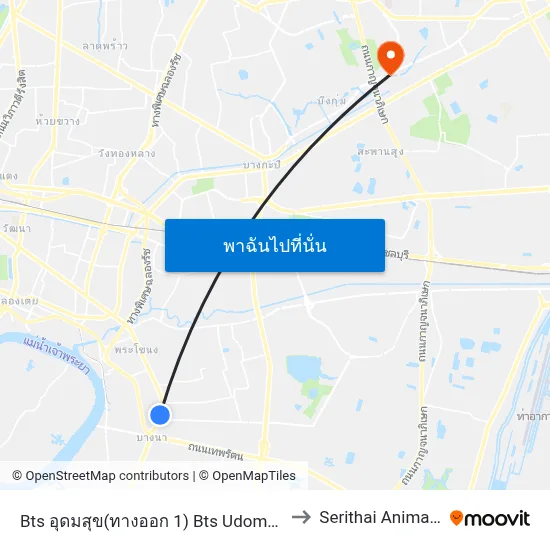 Bts อุดมสุข(ทางออก 1) Bts Udomsuk (Exit 1) to Serithai Animalclinic map