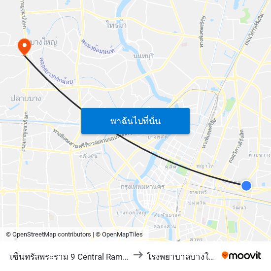 เซ็นทรัลพระราม 9 Central Rama 9 to โรงพยาบาลบางใหญ่ map