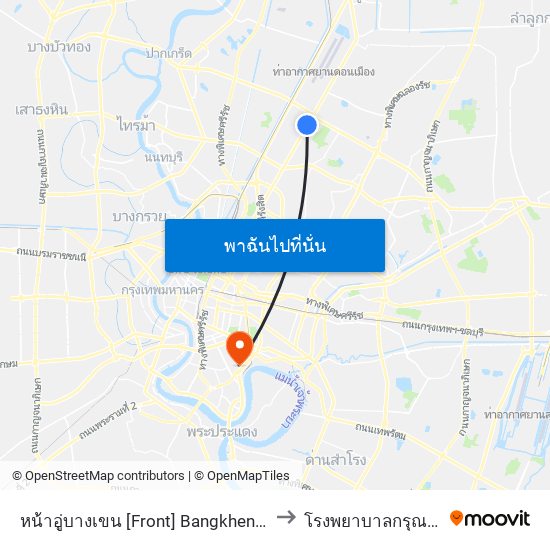 หน้าอู่บางเขน [Front] Bangkhen Bus Depot to โรงพยาบาลกรุณาพิทักษ์ map