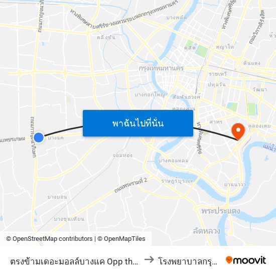 ตรงข้ามเดอะมอลล์บางแค Opp the Mall Bangkae to โรงพยาบาลกรุณาพิทักษ์ map