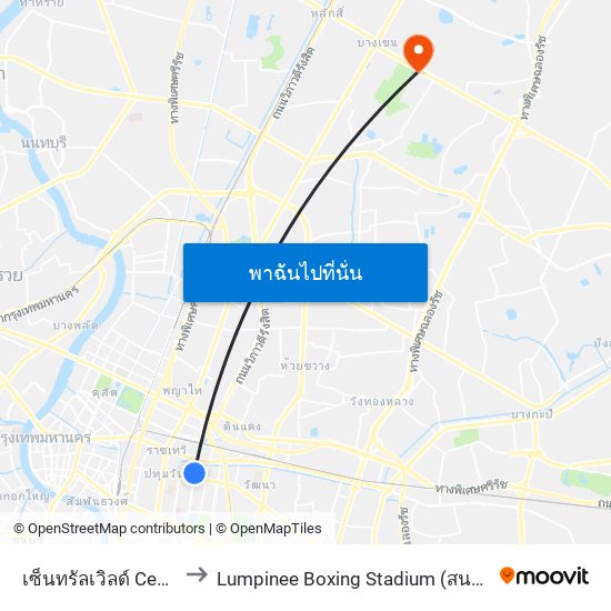 เซ็นทรัลเวิลด์ Central World to Lumpinee Boxing Stadium (สนามมวยเวทีลุมพินี) map