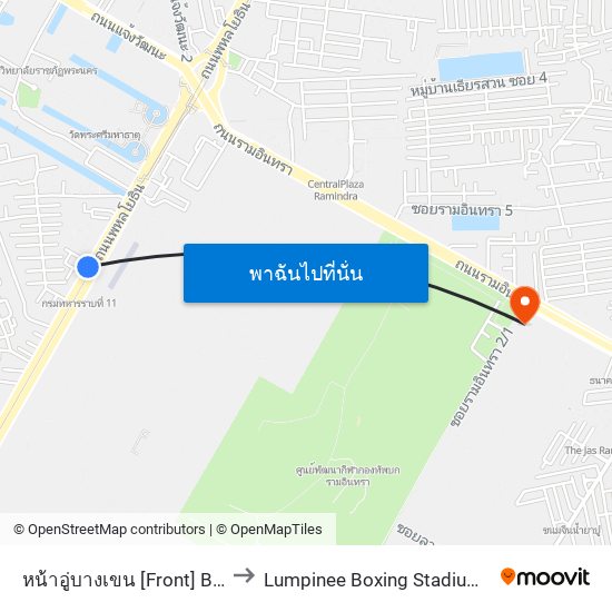 หน้าอู่บางเขน [Front] Bangkhen Bus Depot to Lumpinee Boxing Stadium (สนามมวยเวทีลุมพินี) map
