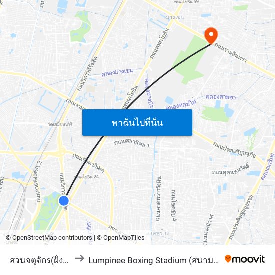 สวนจตุจักร(ฝั่งวิภาวดี) to Lumpinee Boxing Stadium (สนามมวยเวทีลุมพินี) map