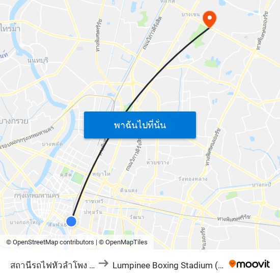 สถานีรถไฟหัวลำโพง Hua Lamphong to Lumpinee Boxing Stadium (สนามมวยเวทีลุมพินี) map