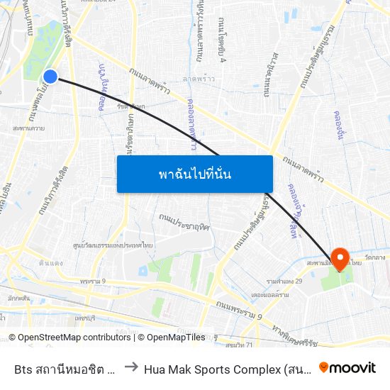 Bts สถานีหมอชิต Bts Mochit to Hua Mak Sports Complex (สนามกีฬาหัวหมาก) map