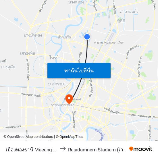 เมืองทองธานี Mueang Thong Thani to Rajadamnern Stadium (เวทีราชดำเนิน) map