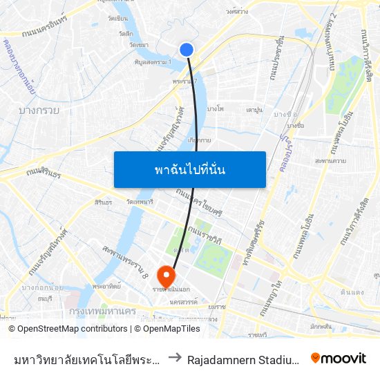 มหาวิทยาลัยเทคโนโลยีพระจอมเกล้าพระนครเหนือ to Rajadamnern Stadium (เวทีราชดำเนิน) map