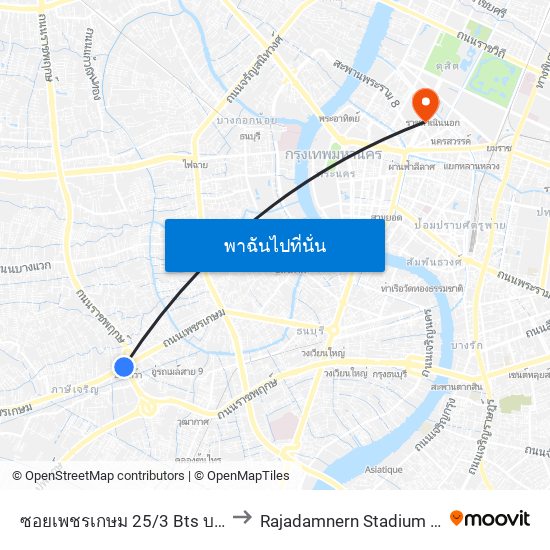 ซอยเพชรเกษม 25/3 Bts บางหว้า (ทางออก4) to Rajadamnern Stadium (เวทีราชดำเนิน) map