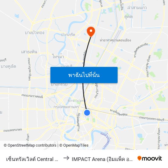 เซ็นทรัลเวิลด์ Central World to IMPACT Arena (อิมแพ็ค อารีน่า) map