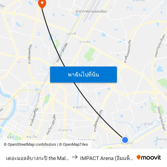 เดอะมอลล์บางกะปิ the Mall Bangkapi to IMPACT Arena (อิมแพ็ค อารีน่า) map