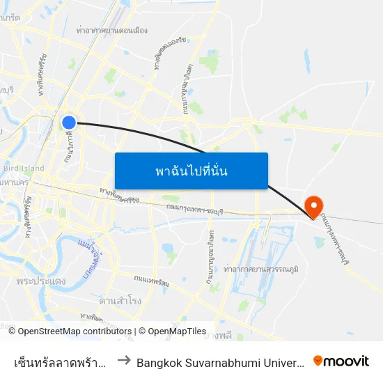 เซ็นทรัลลาดพร้าว Central Ladprao to Bangkok Suvarnabhumi University (มหาวิทยาลัยกรุงเทพสุวร map