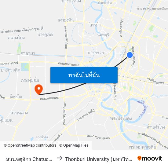 สวนจตุจักร Chatuchak Park to Thonburi University (มหาวิทยาลัยธนบุรี) map