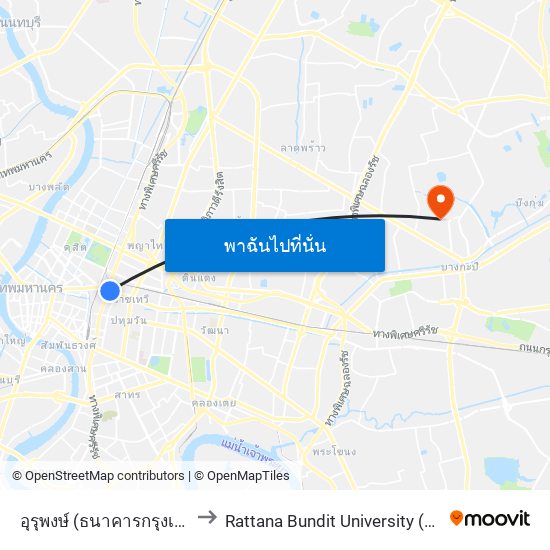อุรุพงษ์ (ธนาคารกรุงเทพ สาขาอุรุพงษ์) Urupong to Rattana Bundit University (RBAC) (มหาวิทยาลัยรัตนบัณฑิต) map