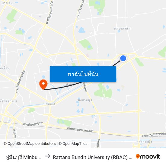 อู่มีนบุรี Minburi Bus Depot to Rattana Bundit University (RBAC) (มหาวิทยาลัยรัตนบัณฑิต) map