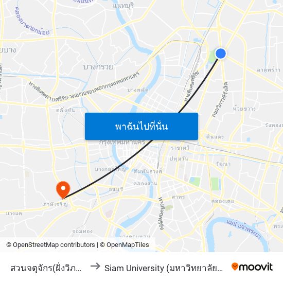 สวนจตุจักร(ฝั่งวิภาวดี) to Siam University (มหาวิทยาลัยสยาม) map