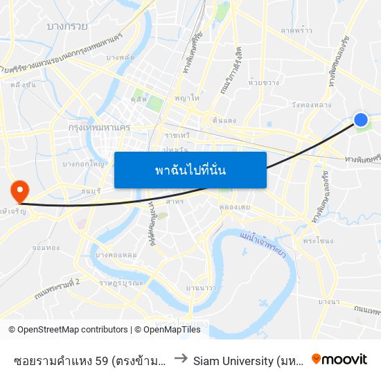 ซอยรามคำแหง 59 (ตรงข้ามสนามกีฬา (การกีฬา)) to Siam University (มหาวิทยาลัยสยาม) map