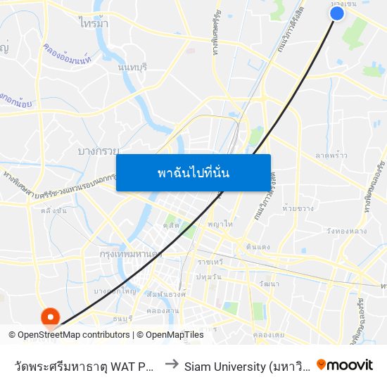 วัดพระศรีมหาธาตุ WAT Phra Si Mahathat to Siam University (มหาวิทยาลัยสยาม) map