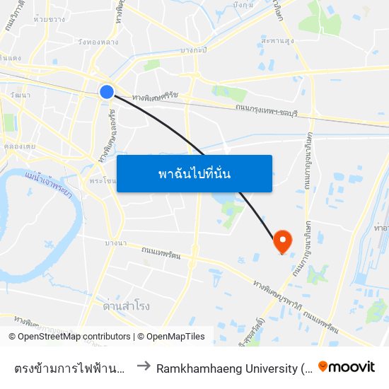 ตรงข้ามการไฟฟ้านครหลวงเขตบางกะปิ to Ramkhamhaeng University (มหาวิทยาลัยรามคำแหง) map