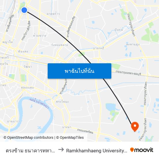 ตรงข้าม ธนาคารทหารไทย (สำนักงานใหญ่) to Ramkhamhaeng University (มหาวิทยาลัยรามคำแหง) map