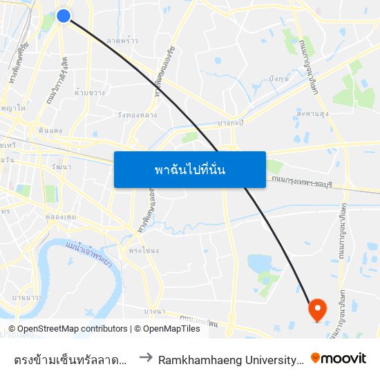 ตรงข้ามเซ็นทรัลลาดพร้าว  Central Ladprao to Ramkhamhaeng University (มหาวิทยาลัยรามคำแหง) map