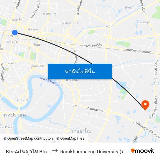 Bts-Arl พญาไท Bts-Arl Phaya Thai to Ramkhamhaeng University (มหาวิทยาลัยรามคำแหง) map