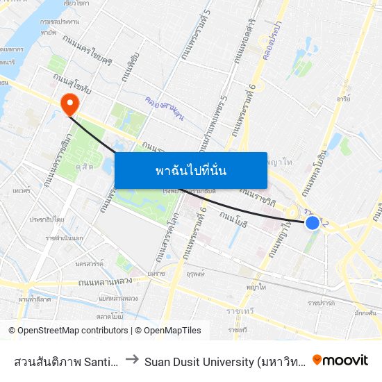 สวนสันติภาพ Santiphap Park to Suan Dusit University (มหาวิทยาลัยสวนดุสิต) map