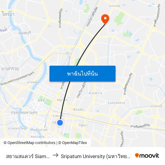 สยามสแควร์ Siam Square to Sripatum University (มหาวิทยาลัยศรีปทุม) map