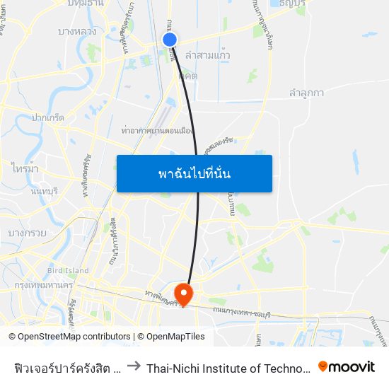 ฟิวเจอร์ปาร์ครังสิต Future Park Rangsit to Thai-Nichi Institute of Technology (สถาบันเทคโนโลยีไทย-ญี่ map