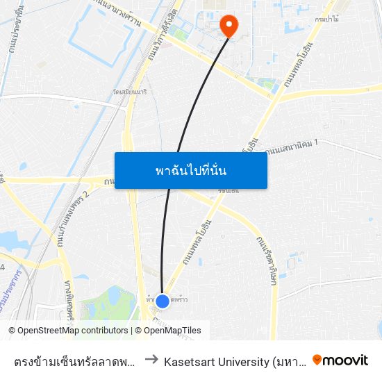 ตรงข้ามเซ็นทรัลลาดพร้าว  Central Ladprao to Kasetsart University (มหาวิทยาลัยเกษตรศาสตร์) map