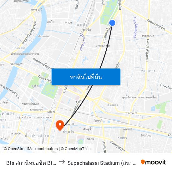 Bts สถานีหมอชิต Bts Mochit to Supachalasai Stadium (สนามศุภชลาศัย) map