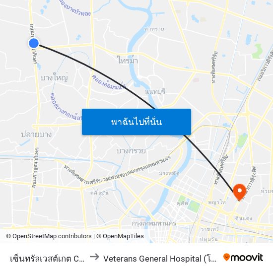 เซ็นทรัลเวสต์เกต Central Westgate to Veterans General Hospital (โรงพยาบาลทหารผ่านศึก) map