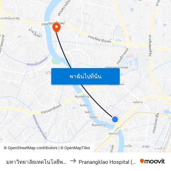 มหาวิทยาลัยเทคโนโลยีพระจอมเกล้าพระนครเหนือ to Pranangklao Hospital (โรงพยาบาลพระนั่งเกล้า) map