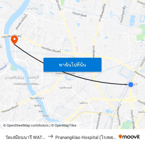 วัดเสมียนนารี WAT Samian Nari to Pranangklao Hospital (โรงพยาบาลพระนั่งเกล้า) map