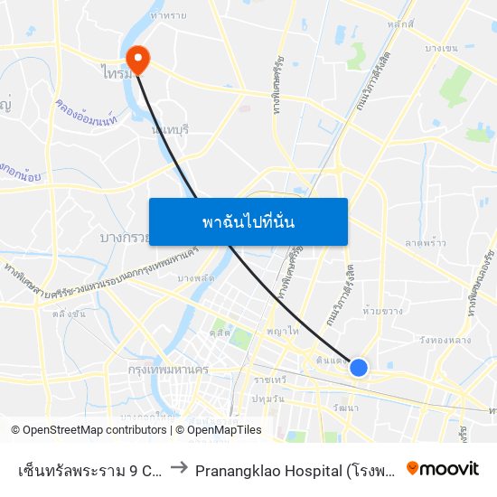 เซ็นทรัลพระราม 9 Central Rama 9 to Pranangklao Hospital (โรงพยาบาลพระนั่งเกล้า) map