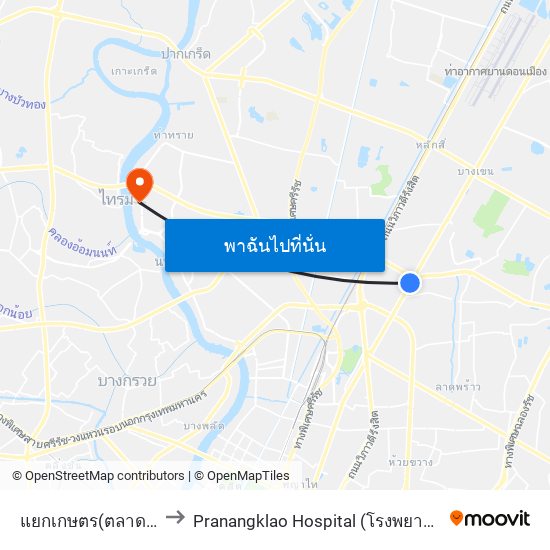 แยกเกษตร(ตลาดอมรพันธ์) to Pranangklao Hospital (โรงพยาบาลพระนั่งเกล้า) map