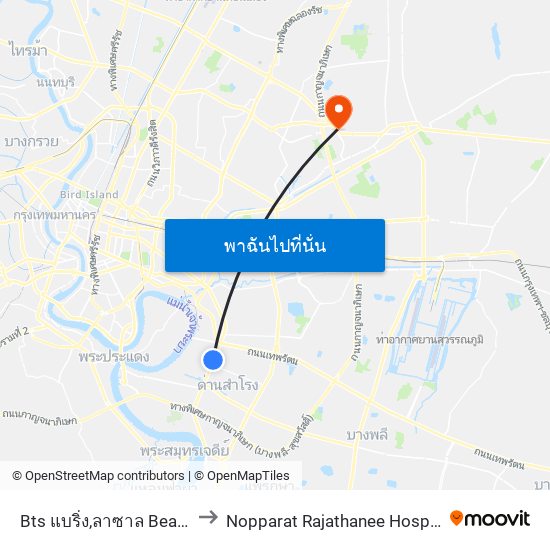 Bts แบริ่ง,ลาซาล Bearing Skytrain Station, Lasal to Nopparat Rajathanee Hospital (โรงพยาบาลนพรัตนราชธานี) map