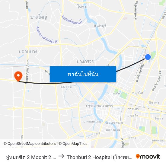 อู่หมอชิต 2 Mochit 2 Bus Depot to Thonburi 2 Hospital (โรงพยาบาลธนบุรี 2) map