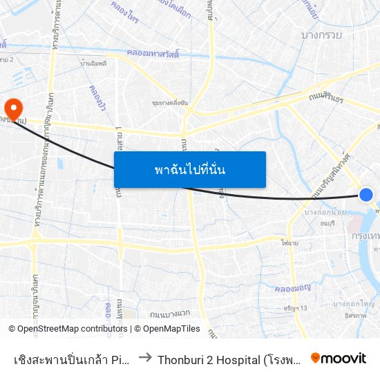 เชิงสะพานปิ่นเกล้า Pinklao Bridge to Thonburi 2 Hospital (โรงพยาบาลธนบุรี 2) map