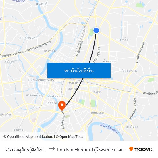 สวนจตุจักร(ฝั่งวิภาวดี) to Lerdsin Hospital (โรงพยาบาลเลิดสิน) map