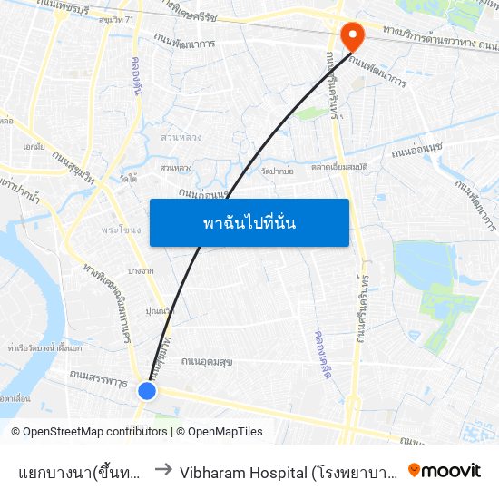 แยกบางนา(ขึ้นทางด่วน) to Vibharam Hospital (โรงพยาบาลวิภาราม) map