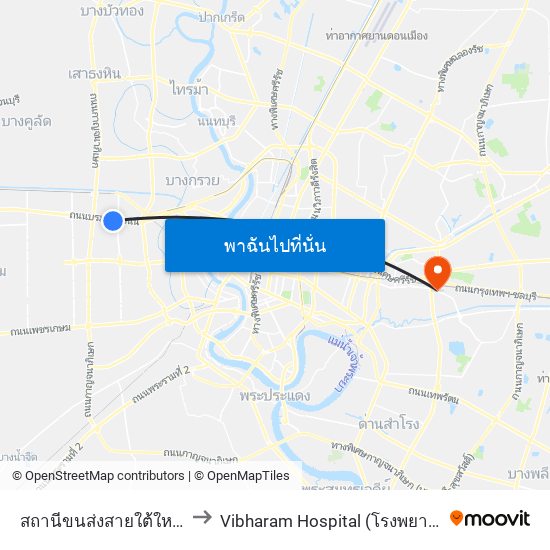 สถานีขนส่งสายใต้ใหม่(ตลิ่งชัน) to Vibharam Hospital (โรงพยาบาลวิภาราม) map