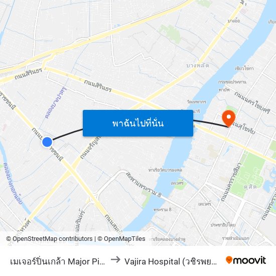 เมเจอร์ปิ่นเกล้า Major Pinklao to Vajira Hospital (วชิรพยาบาล) map