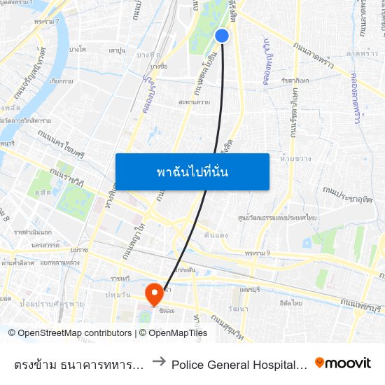 ตรงข้าม ธนาคารทหารไทย (สำนักงานใหญ่) to Police General Hospital (โรงพยาบาลตำรวจ) map