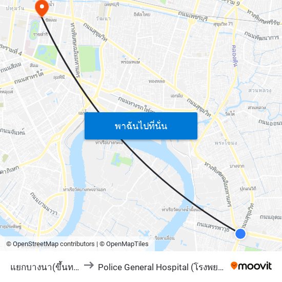 แยกบางนา(ขึ้นทางด่วน) to Police General Hospital (โรงพยาบาลตำรวจ) map